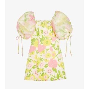 TED BAKER Dodgems puff-sleeve silk mini dress size 2 ( 4-6)